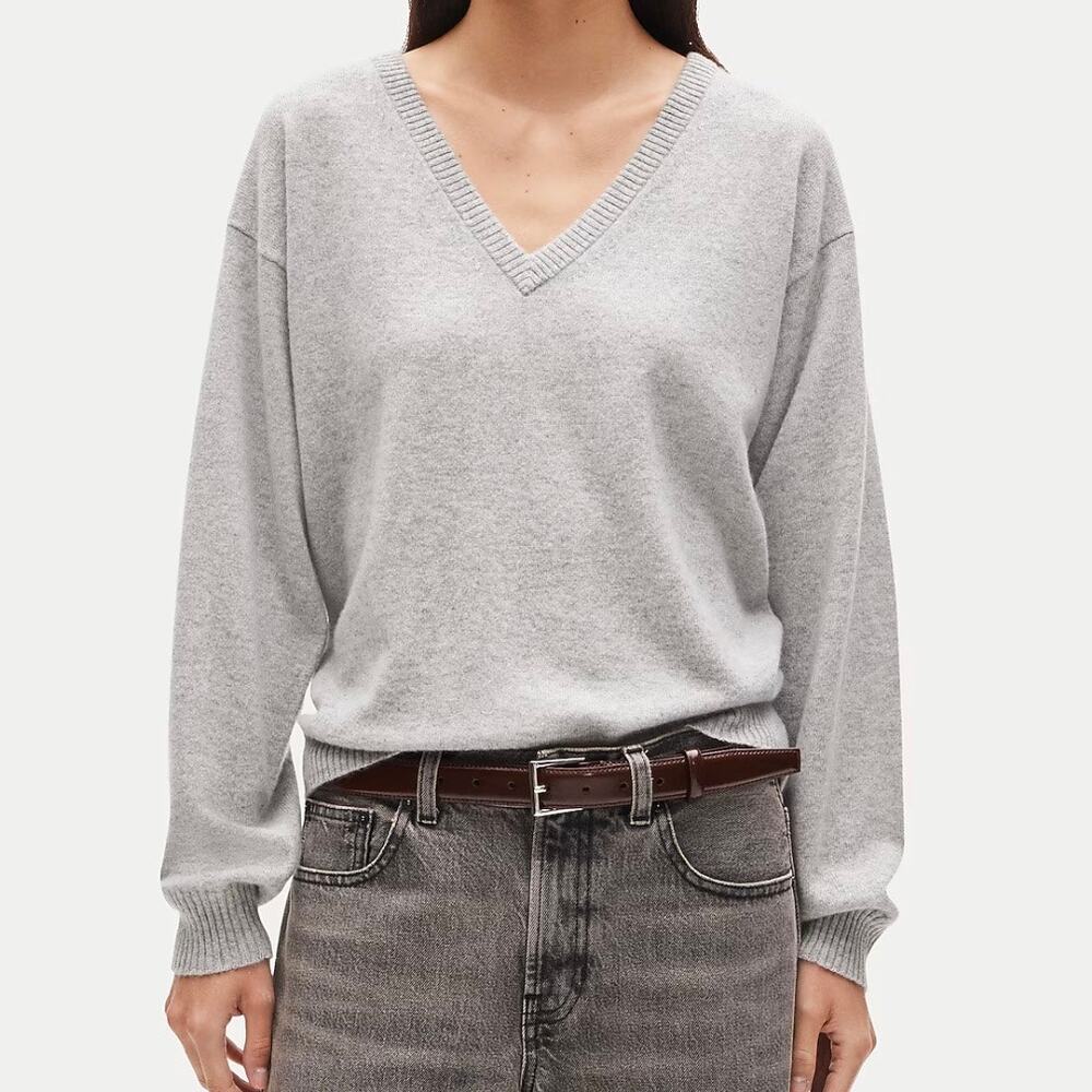 J Crew Perfect 100% Cashmere V-Neck Sweater Women's Large Heather Gray BM640